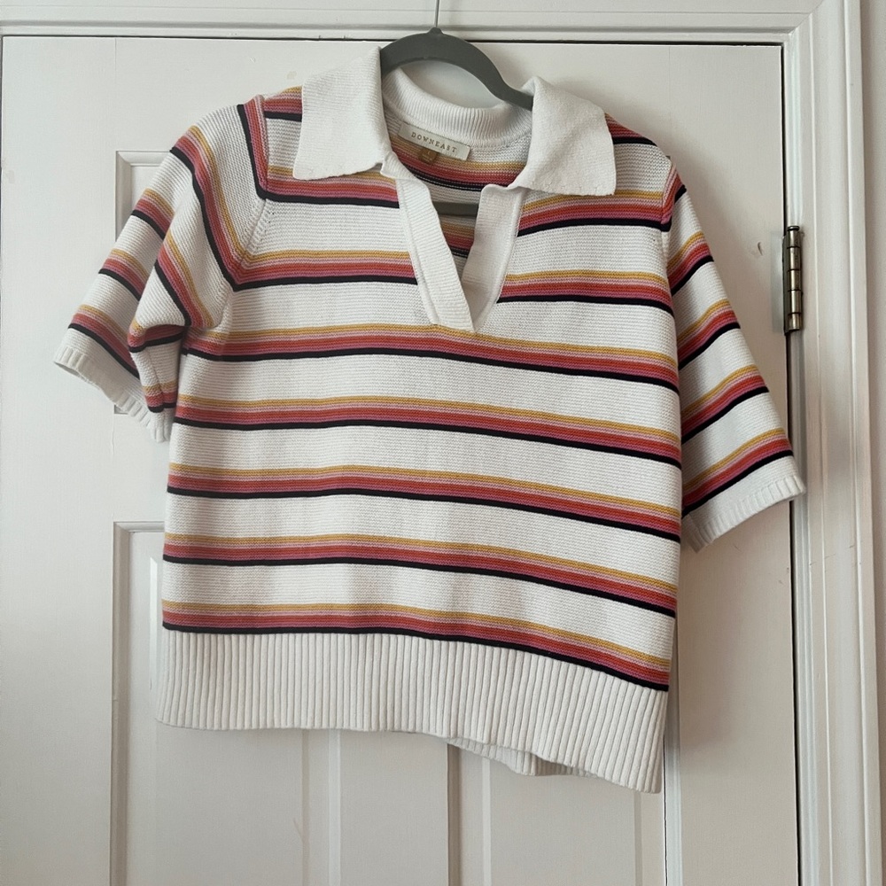 Striped Polo Sweater - White, Red, Yellow